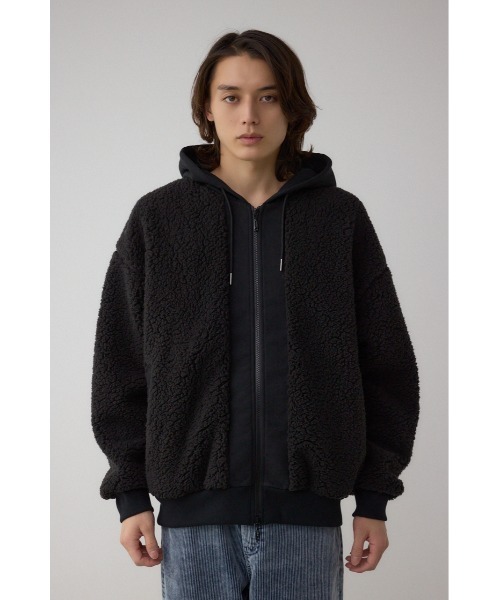 AZUL by moussy（アズールバイマウジー）の「シープボア×スウェット切替防風ブルゾン（スウェット・メンズ・カーキ/ブラック/チャコールグレー・LARGE/MEDIUM）」の8枚目の写真