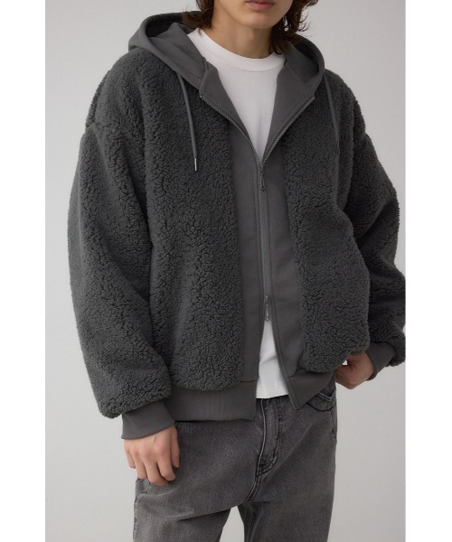 AZUL by moussy（アズールバイマウジー）の「シープボア×スウェット切替防風ブルゾン（スウェット・メンズ・カーキ/ブラック/チャコールグレー・LARGE/MEDIUM）」の18枚目の写真