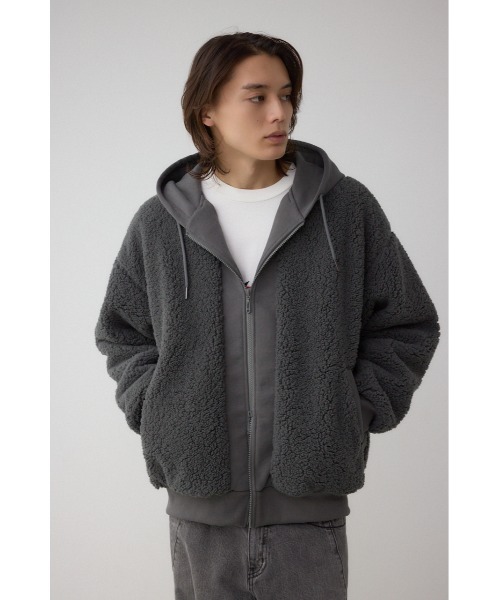 AZUL by moussy（アズールバイマウジー）の「シープボア×スウェット切替防風ブルゾン（スウェット・メンズ・カーキ/ブラック/チャコールグレー・LARGE/MEDIUM）」の20枚目の写真