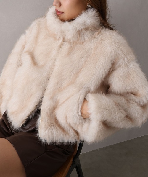 SpRay（スプレイ）の「MIXファースタンドジップブルゾン（ブルゾン・レディース・チャコールグレー/ベージュ/アイボリー/モカ・FREE）」の2枚目の写真