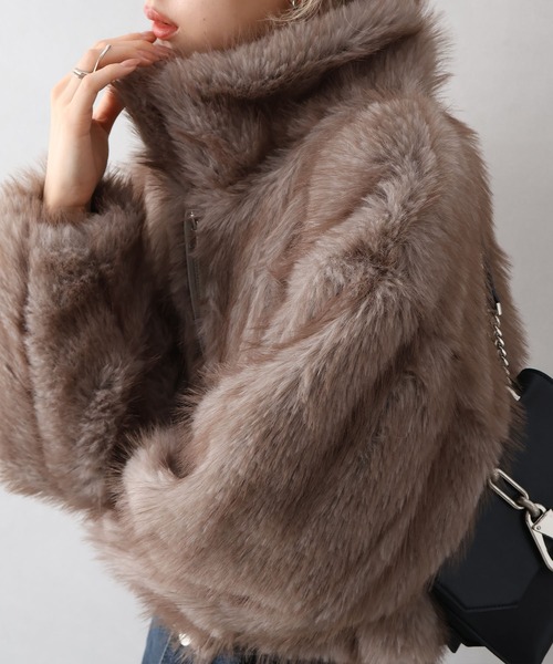 SpRay（スプレイ）の「MIXファースタンドジップブルゾン（ブルゾン・レディース・チャコールグレー/ベージュ/アイボリー/モカ・FREE）」の4枚目の写真