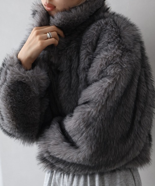 SpRay（スプレイ）の「MIXファースタンドジップブルゾン（ブルゾン・レディース・チャコールグレー/ベージュ/アイボリー/モカ・FREE）」の8枚目の写真