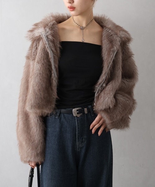 SpRay（スプレイ）の「MIXファースタンドジップブルゾン（ブルゾン・レディース・チャコールグレー/ベージュ/アイボリー/モカ・FREE）」の21枚目の写真