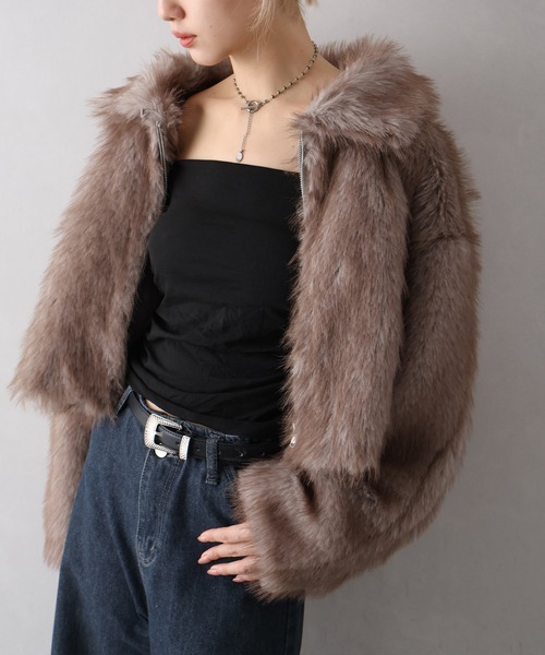 SpRay（スプレイ）の「MIXファースタンドジップブルゾン（ブルゾン・レディース・チャコールグレー/ベージュ/アイボリー/モカ・FREE）」の20枚目の写真