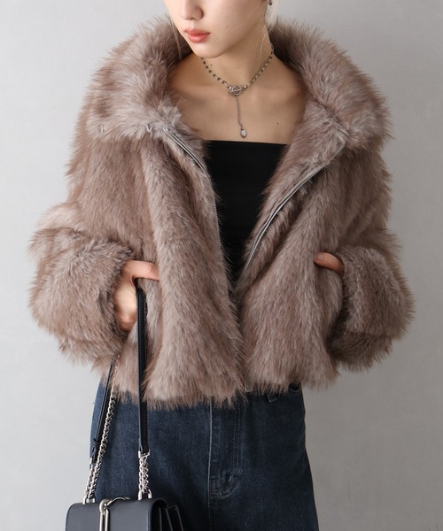 SpRay（スプレイ）の「MIXファースタンドジップブルゾン（ブルゾン・レディース・チャコールグレー/ベージュ/アイボリー/モカ・FREE）」の19枚目の写真