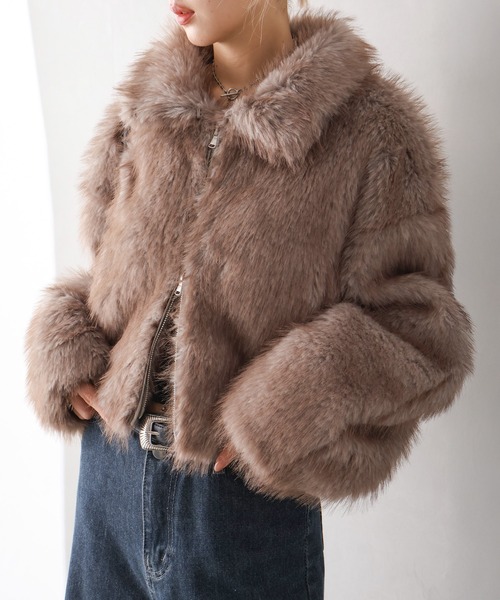 SpRay（スプレイ）の「MIXファースタンドジップブルゾン（ブルゾン・レディース・チャコールグレー/ベージュ/アイボリー/モカ・FREE）」の15枚目の写真