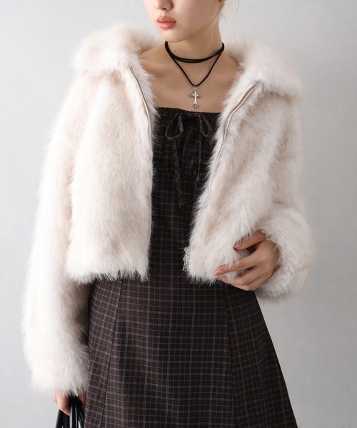 SpRay（スプレイ）の「MIXファースタンドジップブルゾン（ブルゾン・レディース・チャコールグレー/ベージュ/アイボリー/モカ・FREE）」の12枚目の写真