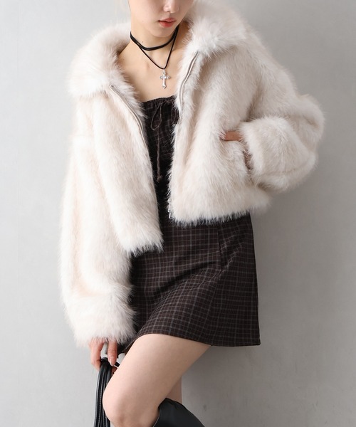 SpRay（スプレイ）の「MIXファースタンドジップブルゾン（ブルゾン・レディース・チャコールグレー/ベージュ/アイボリー/モカ・FREE）」の6枚目の写真