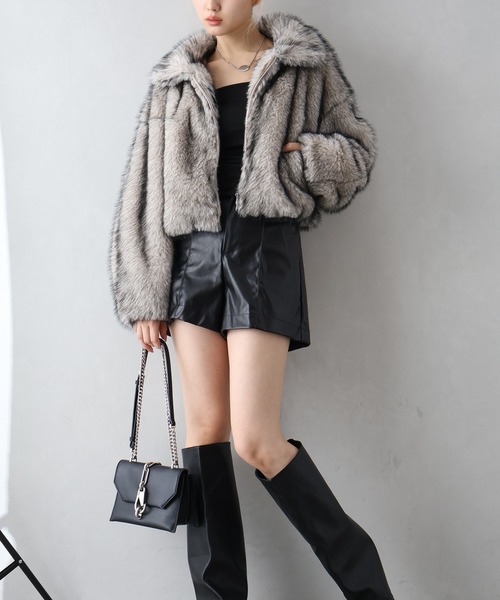 SpRay（スプレイ）の「MIXファースタンドジップブルゾン（ブルゾン・レディース・チャコールグレー/ベージュ/アイボリー/モカ・FREE）」の5枚目の写真