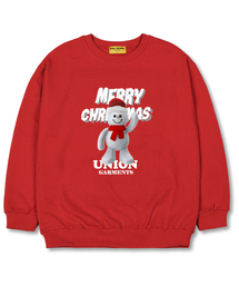 スノウマン オーバーサイズ スウェットクリスマスTシャツ [裏起毛]レッド