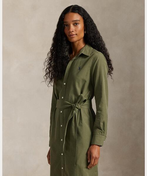 POLO RALPH LAUREN（ポロ ラルフ ローレン）の「コットンリネン ベルテッド シャツドレス（シャツワンピース・レディース・グリーン・4/0）」の5枚目の写真
