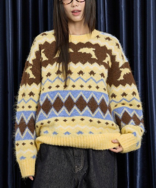 WaiKei（ワイケイ）の「【UNISEX】Wai Kei／イルカグラフィックニット（ニット/セーター・レディース・イエロー/ピンク/グレー・MEDIUM/LARGE）」の3枚目の写真