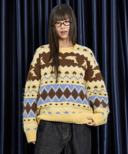 WaiKei（ワイケイ）の「【UNISEX】Wai Kei／イルカグラフィックニット（ニット/セーター・レディース・イエロー/ピンク/グレー・MEDIUM/LARGE）」の6枚目の写真