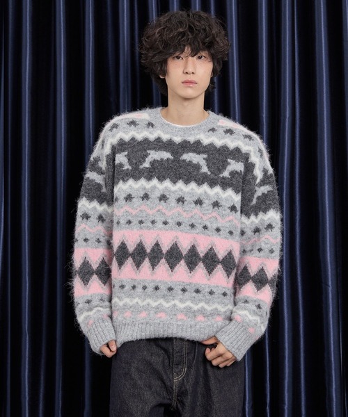 WaiKei（ワイケイ）の「【UNISEX】Wai Kei／イルカグラフィックニット（ニット/セーター・レディース・イエロー/ピンク/グレー・MEDIUM/LARGE）」の8枚目の写真