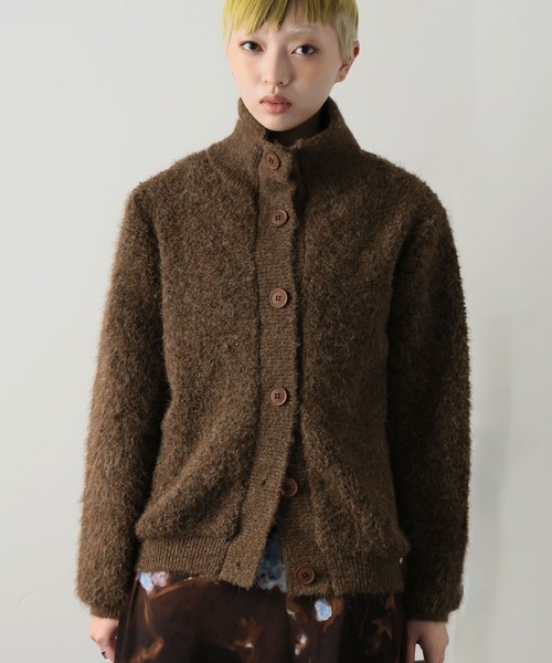 Ulysses（ユリシス）の「スタンドカラーブークレニットカーディガン（カーディガン/ボレロ・レディース・チャコール/キャメル/ホワイト・F）」の3枚目の写真