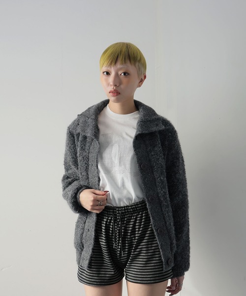 Ulysses（ユリシス）の「スタンドカラーブークレニットカーディガン（カーディガン/ボレロ・レディース・チャコール/キャメル/ホワイト・F）」の19枚目の写真