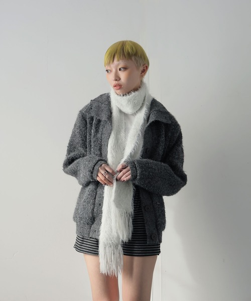 Ulysses（ユリシス）の「スタンドカラーブークレニットカーディガン（カーディガン/ボレロ・レディース・チャコール/キャメル/ホワイト・F）」の22枚目の写真