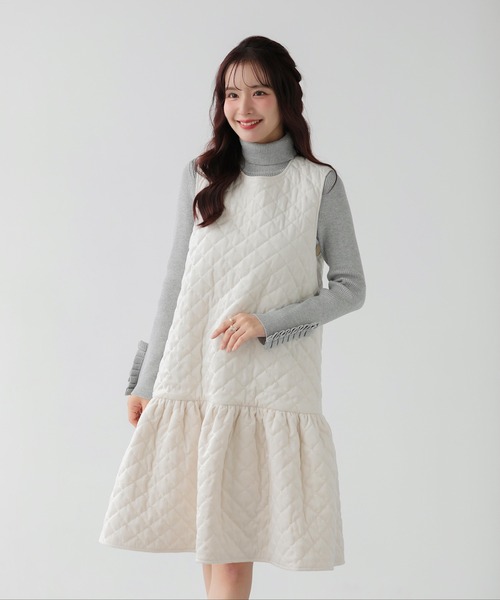 Fit more（フィットモア）の「ベロアキルティングドットジャンスカ（ジャンパースカート・レディース・ブラック/アイボリー・LONG/SHORT）」の8枚目の写真