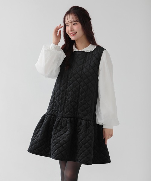 Fit more（フィットモア）の「ベロアキルティングドットジャンスカ（ジャンパースカート・レディース・ブラック/アイボリー・LONG/SHORT）」の11枚目の写真