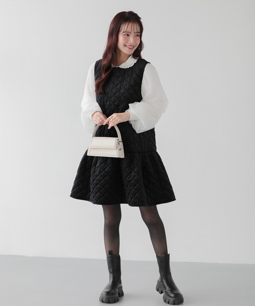 Fit more（フィットモア）の「ベロアキルティングドットジャンスカ（ジャンパースカート・レディース・ブラック/アイボリー・LONG/SHORT）」の12枚目の写真