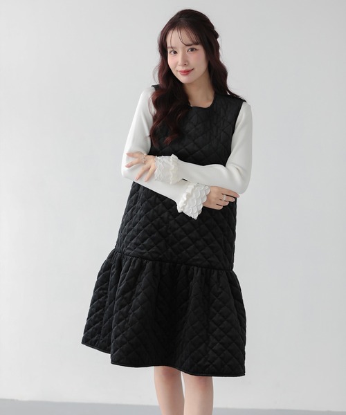 Fit more（フィットモア）の「ベロアキルティングドットジャンスカ（ジャンパースカート・レディース・ブラック/アイボリー・LONG/SHORT）」の13枚目の写真