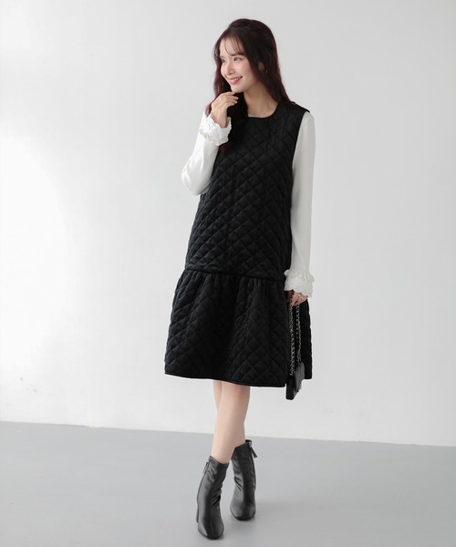 Fit more（フィットモア）の「ベロアキルティングドットジャンスカ（ジャンパースカート・レディース・ブラック/アイボリー・LONG/SHORT）」の16枚目の写真