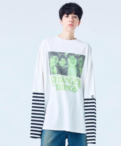 Little sunny bite(リトルサニーバイト)の「littlesunnybite/リトルサニーバイト/stranger things x little sunny bite graphic fake layered long tee(Tシャツ/カットソー・レディース・ピンク/ホワイト/ブラック・M/S)」の2枚目の写真