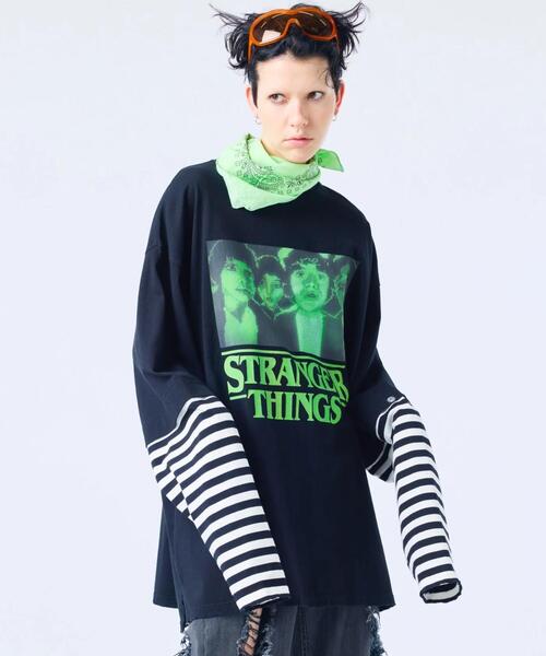Little sunny bite(リトルサニーバイト)の「littlesunnybite/リトルサニーバイト/stranger things x little sunny bite graphic fake layered long tee(Tシャツ/カットソー・レディース・ピンク/ホワイト/ブラック・M/S)」の3枚目の写真