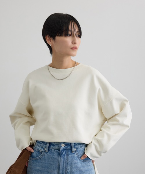 SALON adam et rope'（サロン アダム エ ロペ）の「【WEB限定】ローエッジオーバースウェットプルオーバー（スウェット・レディース・ブラウン系その他2/オフホワイト/チャコールグレー・FREE）」の12枚目の写真