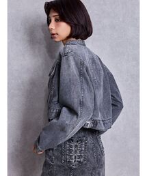 GYDA | Symmery GYDA EMBOSSノーカラーデニムショートブルゾン(デニムジャケット)
