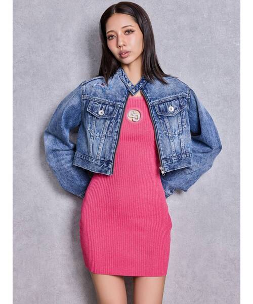 GYDA(ジェイダ)の「Symmery GYDA EMBOSSノーカラーデニムショートブルゾン(デニムジャケット・レディース・ブラック/ライトブルー/ブルー・FREE)」の18枚目の写真