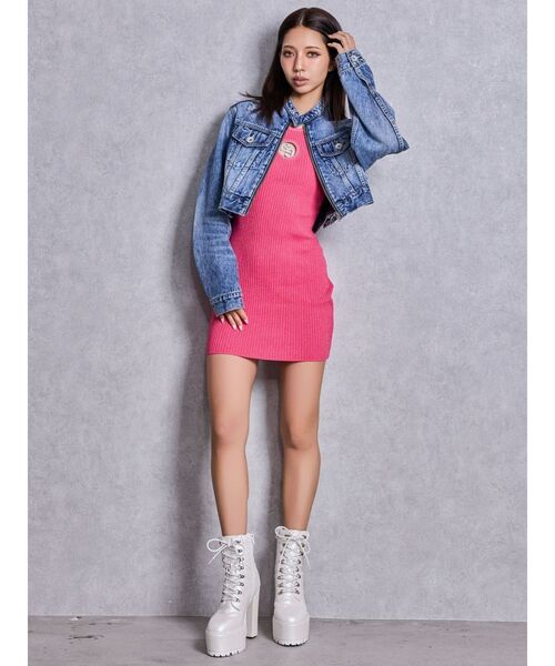 GYDA(ジェイダ)の「Symmery GYDA EMBOSSノーカラーデニムショートブルゾン(デニムジャケット・レディース・ブラック/ライトブルー/ブルー・FREE)」の20枚目の写真