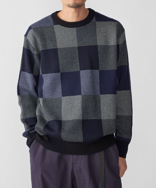SHIPS（シップス）の「SHIPS: 〈洗濯機可能〉チェック コットンカシミヤ クルーネック（ニット/セーター・メンズ・ブルー/ベージュ/グレー/ネイビー・SMALL/X-LARGE/LARGE/MEDIUM）」の3枚目の写真