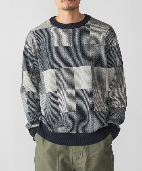 SHIPS（シップス）の「SHIPS: 〈洗濯機可能〉チェック コットンカシミヤ クルーネック（ニット/セーター・メンズ・ブルー/ベージュ/グレー/ネイビー・SMALL/X-LARGE/LARGE/MEDIUM）」の2枚目の写真
