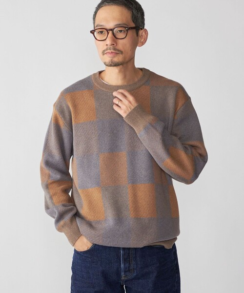 SHIPS（シップス）の「SHIPS: 〈洗濯機可能〉チェック コットンカシミヤ クルーネック（ニット/セーター・メンズ・ブルー/ベージュ/グレー/ネイビー・SMALL/X-LARGE/LARGE/MEDIUM）」の12枚目の写真