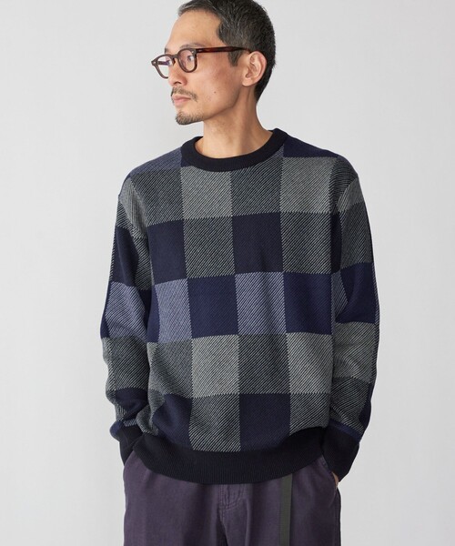 SHIPS（シップス）の「SHIPS: 〈洗濯機可能〉チェック コットンカシミヤ クルーネック（ニット/セーター・メンズ・ブルー/ベージュ/グレー/ネイビー・SMALL/X-LARGE/LARGE/MEDIUM）」の15枚目の写真