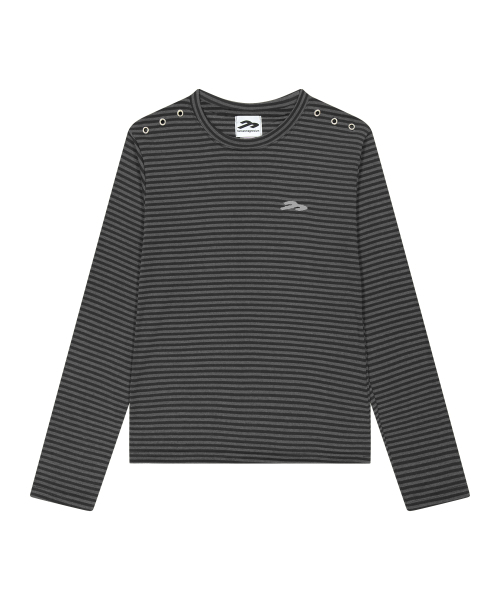 TANSANMAGNESIUM(タンサン マグネシウム)の「アイレットロングスリーブ(ストライプグレー)(Tシャツ/カットソー・レディース・その他・MEDIUM/LARGE)」の1枚目の写真