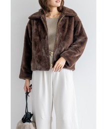 ファーコート ショート丈 フェイクファー」に該当するブラウン/茶色系