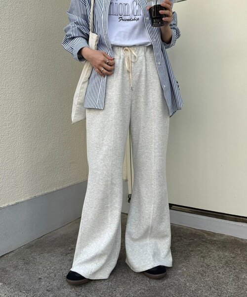 美脚見え/3サイズ展開】リブダンボールフレアパンツ（その他パンツ