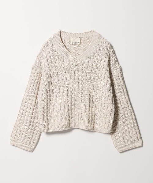 conte（コンテ）の「＜conte＞コットンシルク ケーブルニット（ニット/セーター・レディース・ブラック/ライトグレー・FREE）」の2枚目の写真