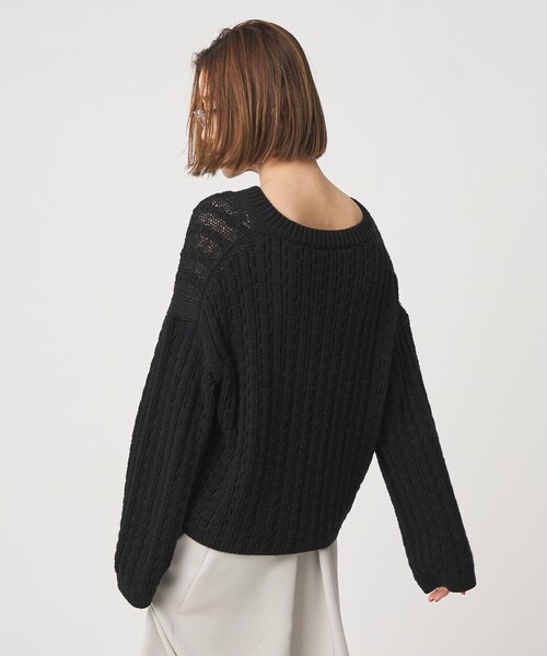 conte（コンテ）の「＜conte＞コットンシルク ケーブルニット（ニット/セーター・レディース・ブラック/ライトグレー・FREE）」の3枚目の写真