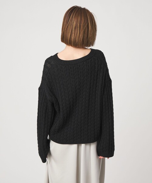 conte（コンテ）の「＜conte＞コットンシルク ケーブルニット（ニット/セーター・レディース・ブラック/ライトグレー・FREE）」の4枚目の写真