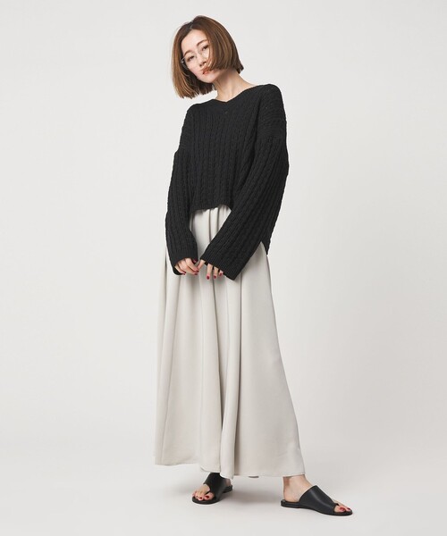 conte（コンテ）の「＜conte＞コットンシルク ケーブルニット（ニット/セーター・レディース・ブラック/ライトグレー・FREE）」の5枚目の写真