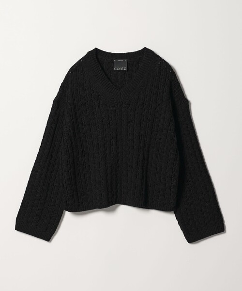 conte（コンテ）の「＜conte＞コットンシルク ケーブルニット（ニット/セーター・レディース・ブラック/ライトグレー・FREE）」の12枚目の写真
