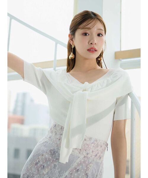 MERCURYDUO（マーキュリーデュオ）の「レイヤードライクツイストニット（ニット/セーター・レディース・オフホワイト/ライトブルー/ブラック・FREE）」の2枚目の写真