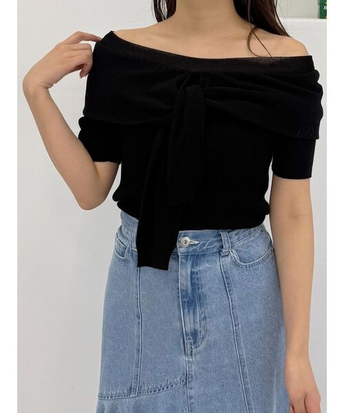 MERCURYDUO（マーキュリーデュオ）の「レイヤードライクツイストニット（ニット/セーター・レディース・オフホワイト/ライトブルー/ブラック・FREE）」の3枚目の写真