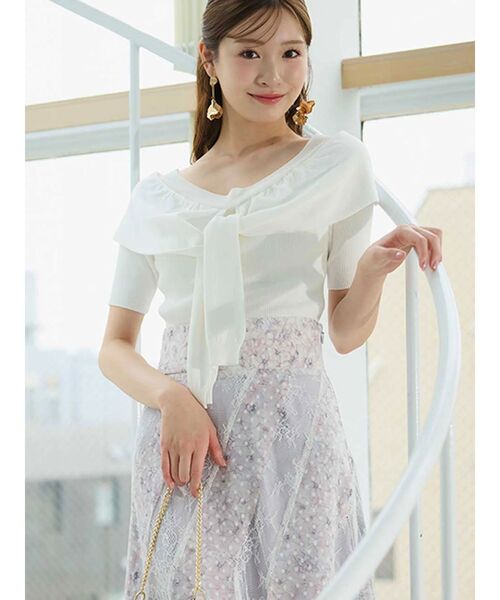 MERCURYDUO（マーキュリーデュオ）の「レイヤードライクツイストニット（ニット/セーター・レディース・オフホワイト/ライトブルー/ブラック・FREE）」の12枚目の写真