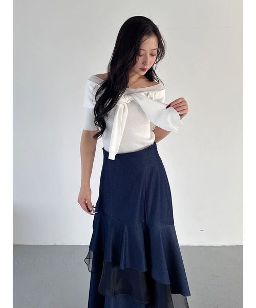 MERCURYDUO（マーキュリーデュオ）の「レイヤードライクツイストニット（ニット/セーター・レディース・オフホワイト/ライトブルー/ブラック・FREE）」の18枚目の写真