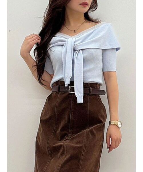 MERCURYDUO（マーキュリーデュオ）の「レイヤードライクツイストニット（ニット/セーター・レディース・オフホワイト/ライトブルー/ブラック・FREE）」の21枚目の写真