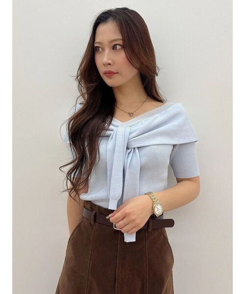 MERCURYDUO（マーキュリーデュオ）の「レイヤードライクツイストニット（ニット/セーター・レディース・オフホワイト/ライトブルー/ブラック・FREE）」の22枚目の写真